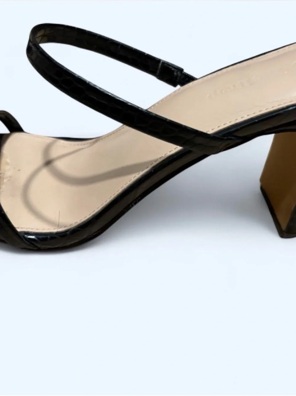 Black Croc-Embossed Square Toe Strappy Heels - Women